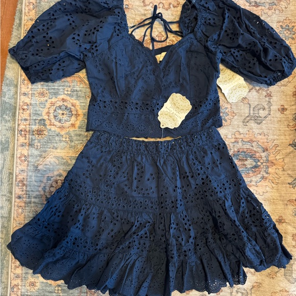 Altar’d State Karleen Eyelet Top and Mini Skirt Set Dress Blues Small NWT - Picture 5 of 7